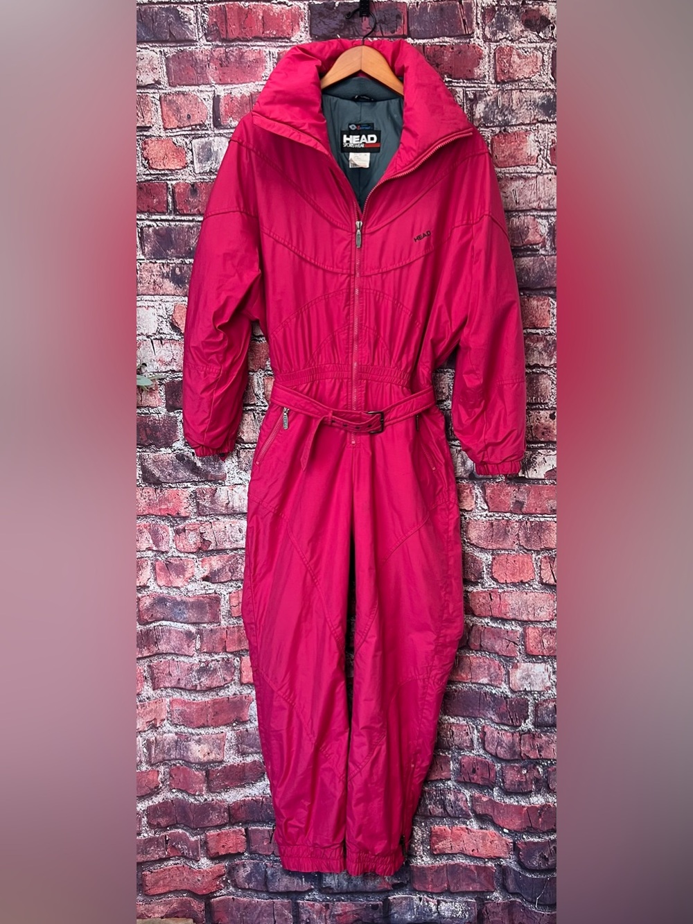 Vintage HEAD Sports Wear Pink One Piece Ski Suit Jumpsuit Belted Size M